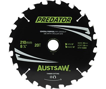AUSTSAW TIMBER BLADE 210MM X 25/16 BORE X 20 T THIN KERF 